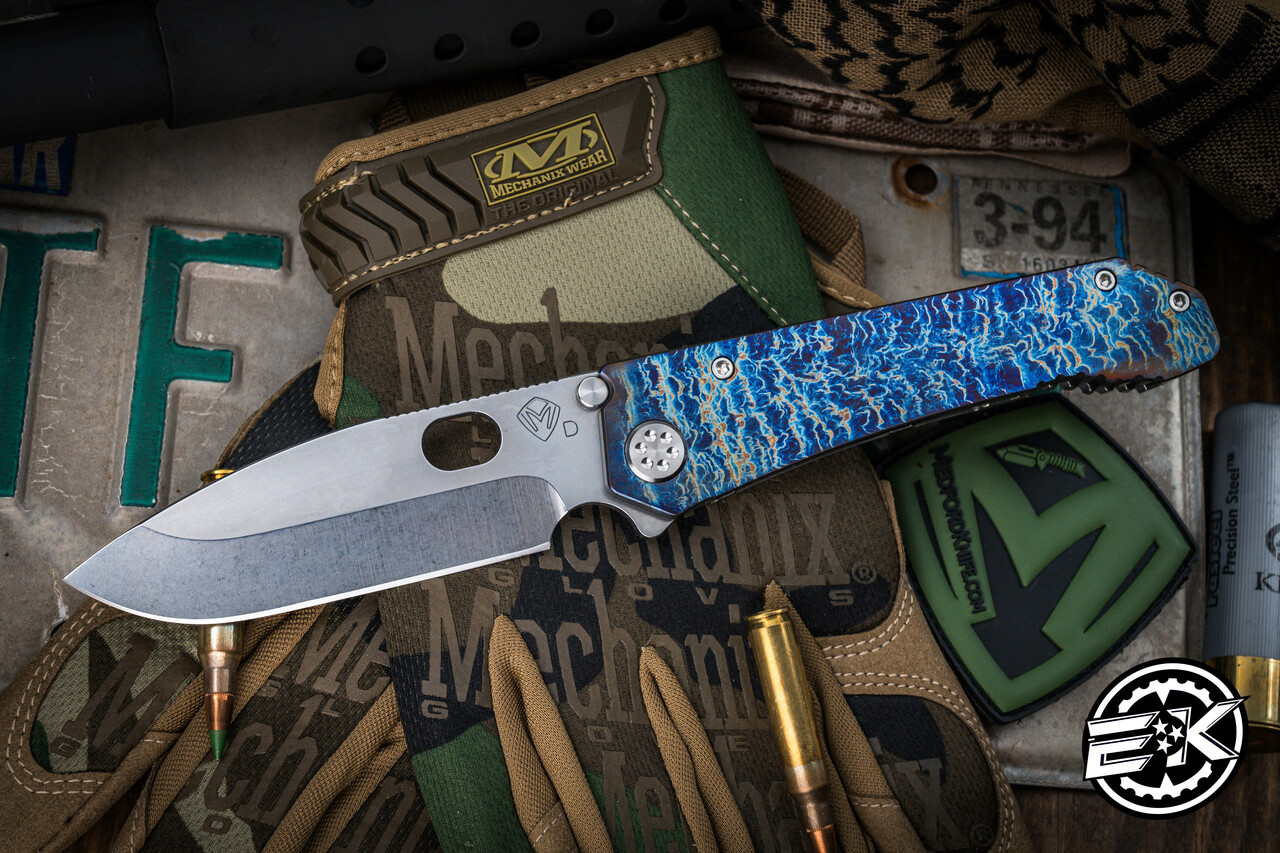 Medford 187 DP Folding Knife Flamed Blue/Tumbled Titanium 3.75