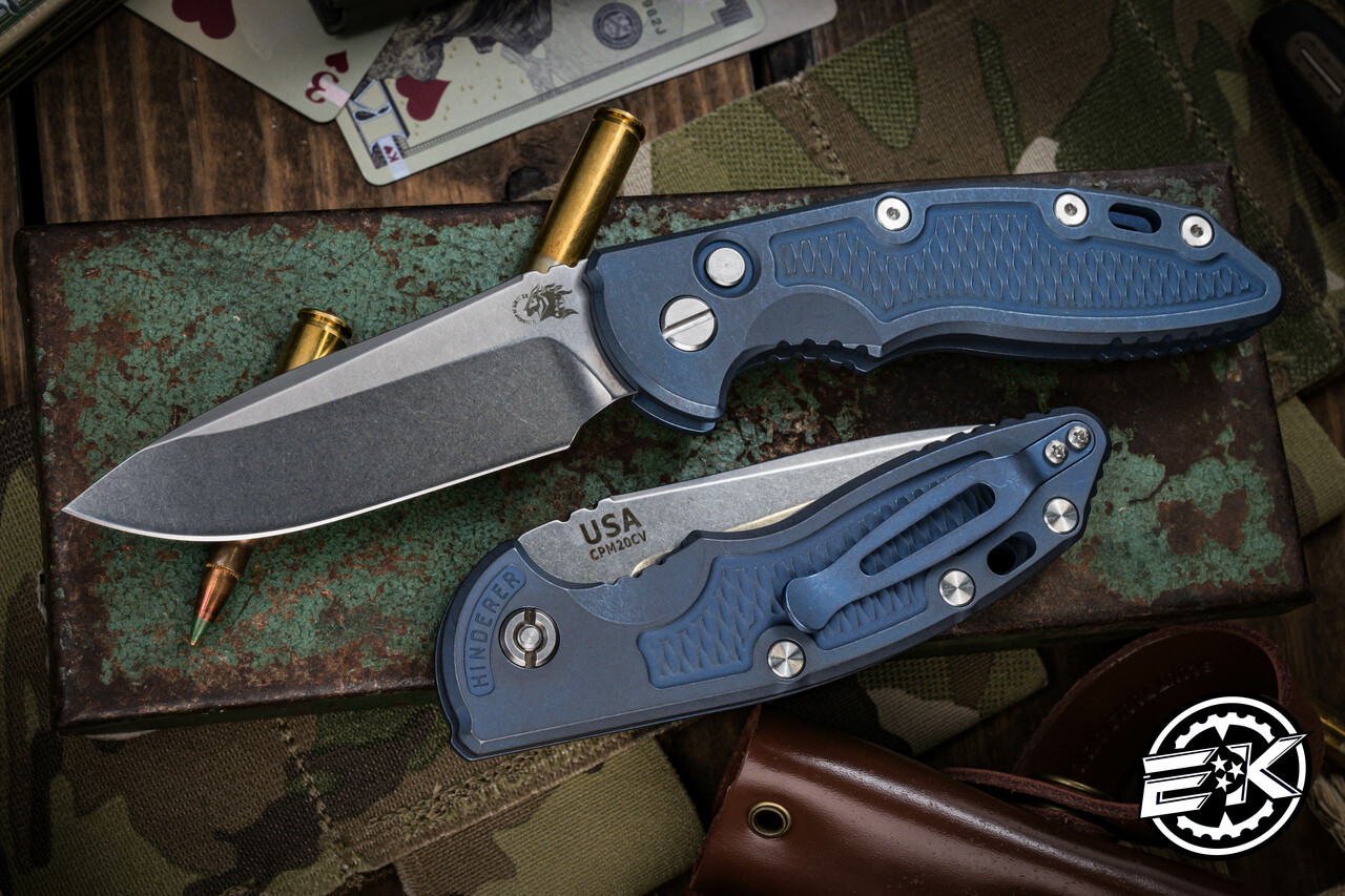 Rick Hinderer Knives XM-18 Auto Folding Knife Battle Blue Titanium