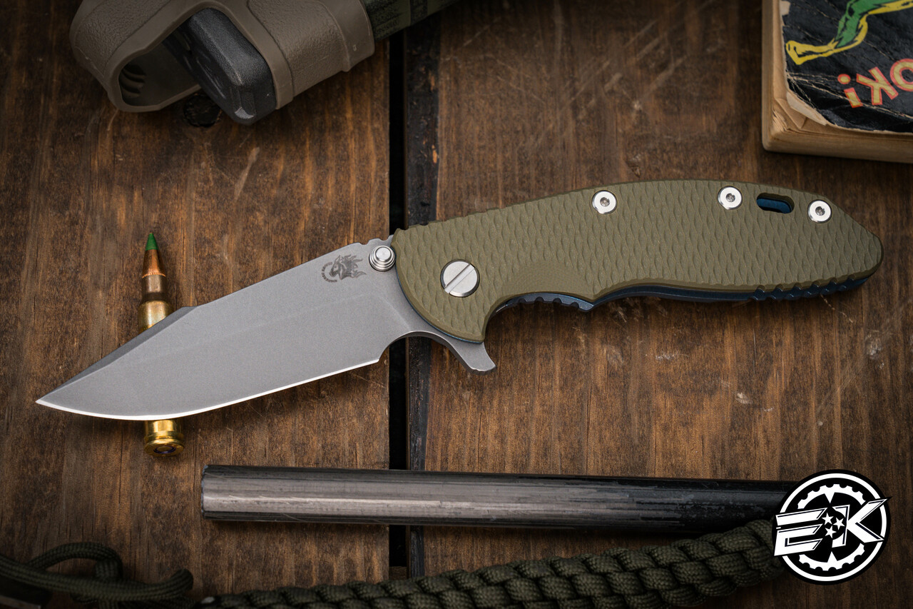 Rick Hinderer Knives XM-18 Knife OD Green G10 3.5″ Battle Blue