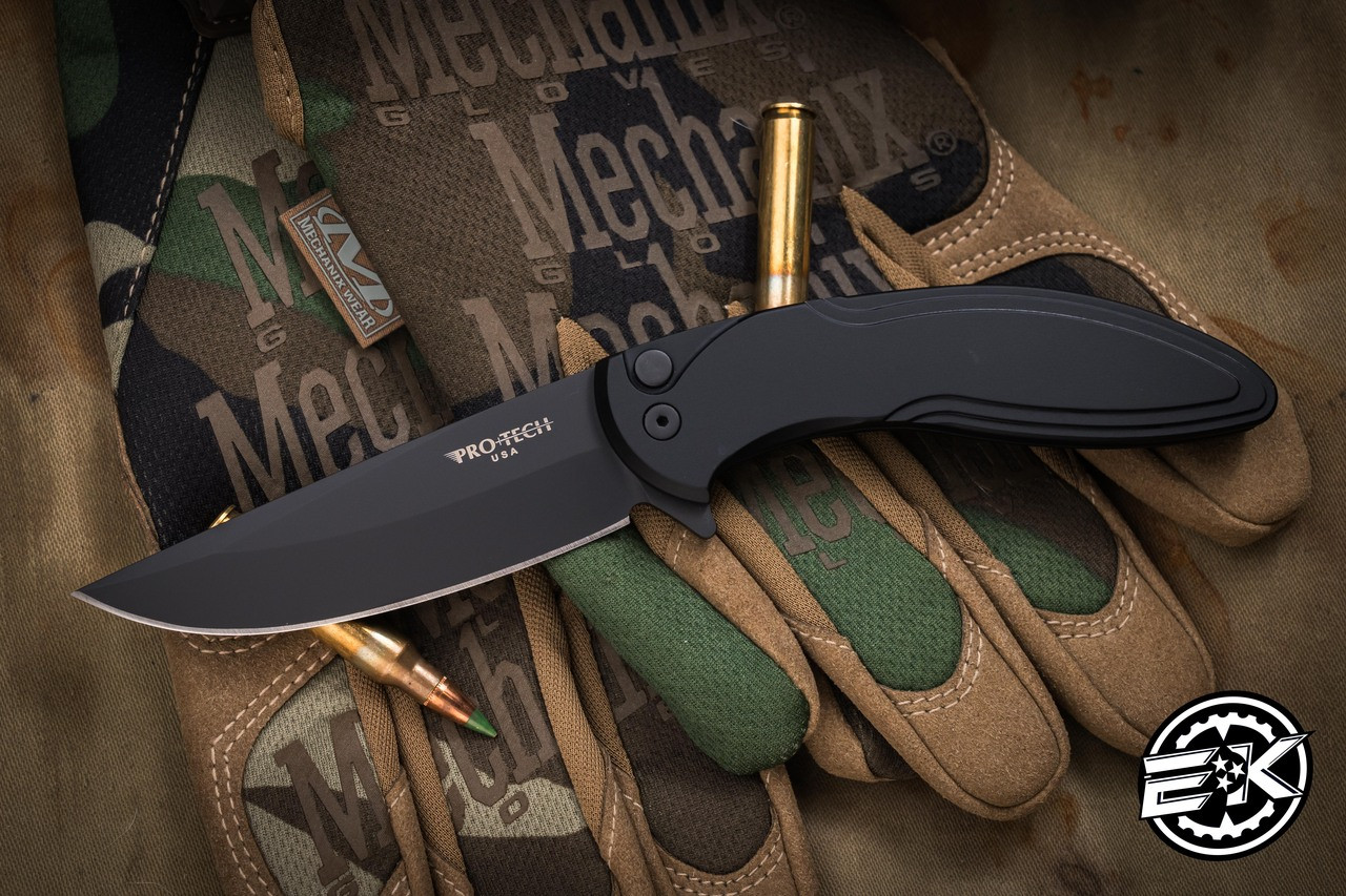 Pro-Tech Cambria Black Aluminum Plunge Lock Flipper Knife 3.5