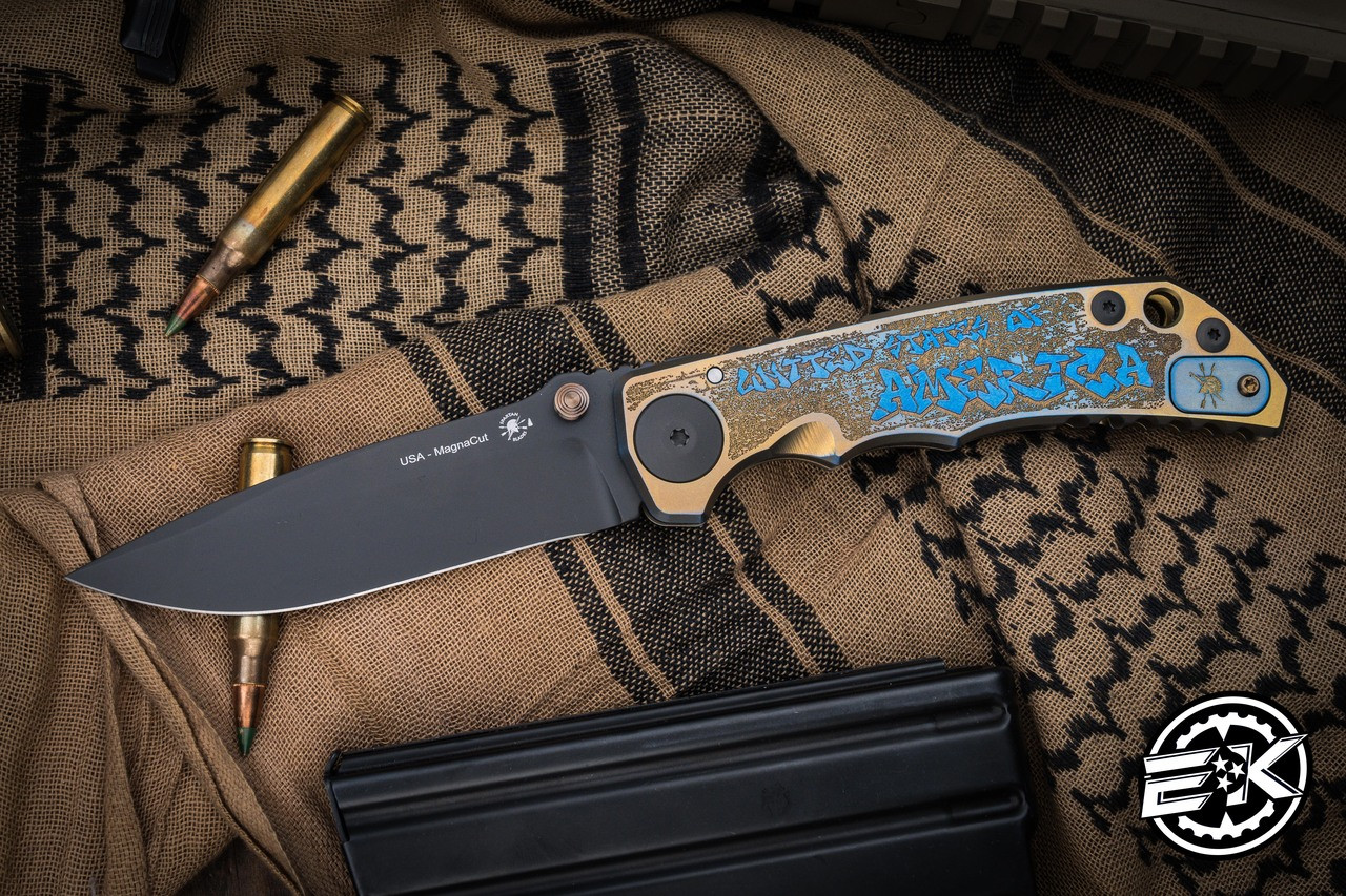 Spartan Blades Custom SHF Harsey Folding Knife Gold/Blue USA