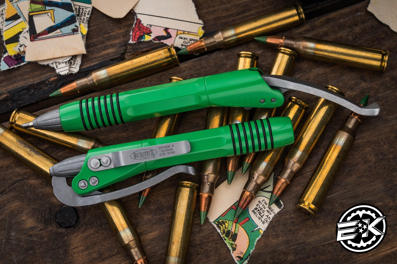 Microtech Siphon II Green Stainless Tactical Apocalyptic Pen 401