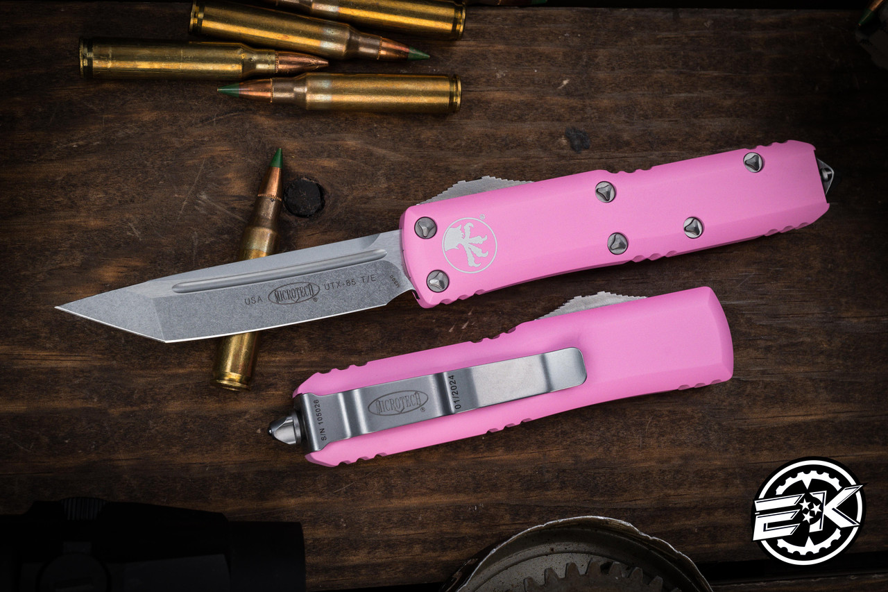 Microtech UTX-85 OTF Automatic Knife Blasted Pink 3 Microtech UTX-85 OTF Automatic Knife Blasted Pink 3