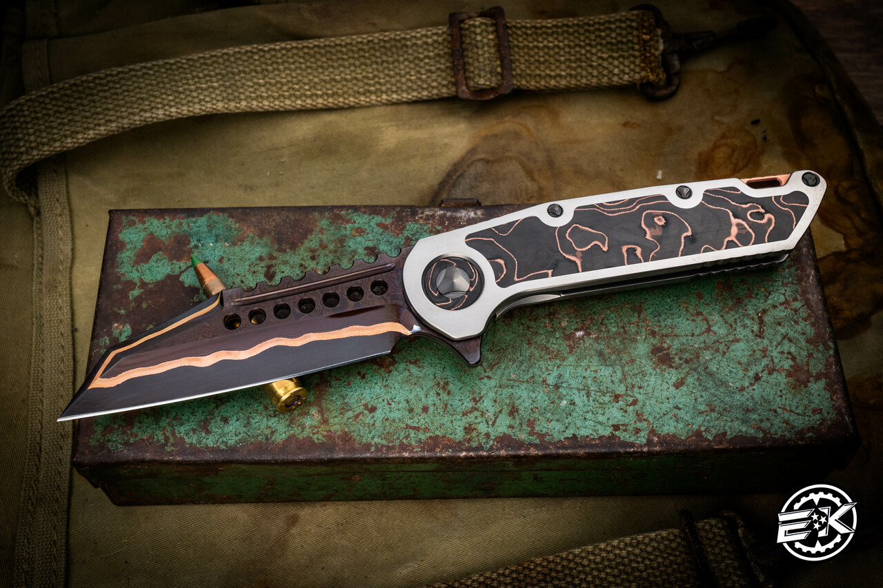 Marfione Custom Warhound Folder Knife Titanium Copper Carbon Fiber