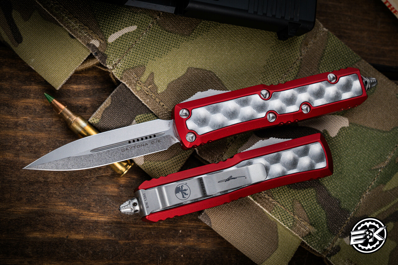 Microtech Daytona OTF Automatic Knife Red Aluminum/Bubble Inlay 3