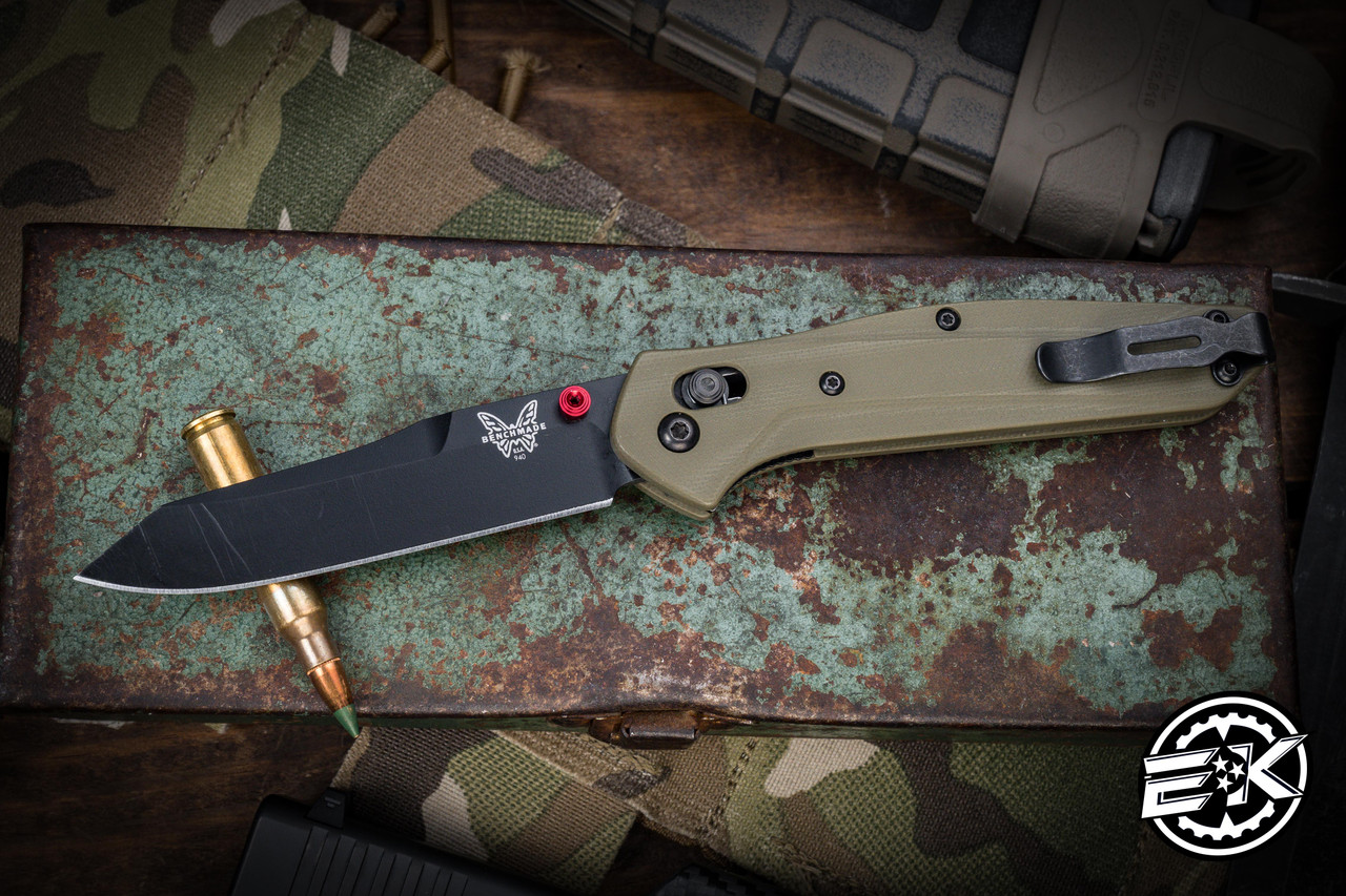 Benchmade Osborne 940 Customized Green Micarta Red Hardware 3.4