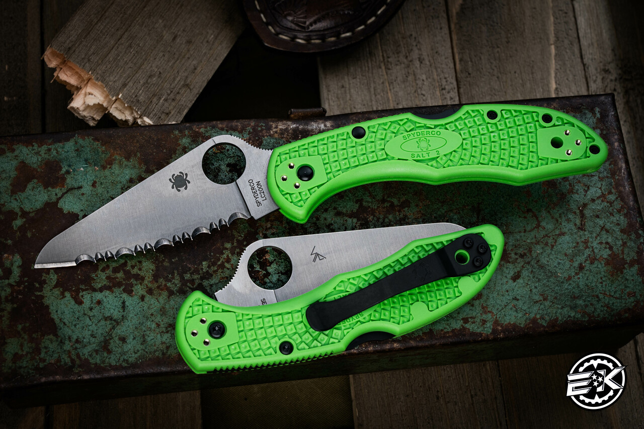 ソニア　2カートン Spyderco Salt 2 Lightweight Lockback Knife Green 3