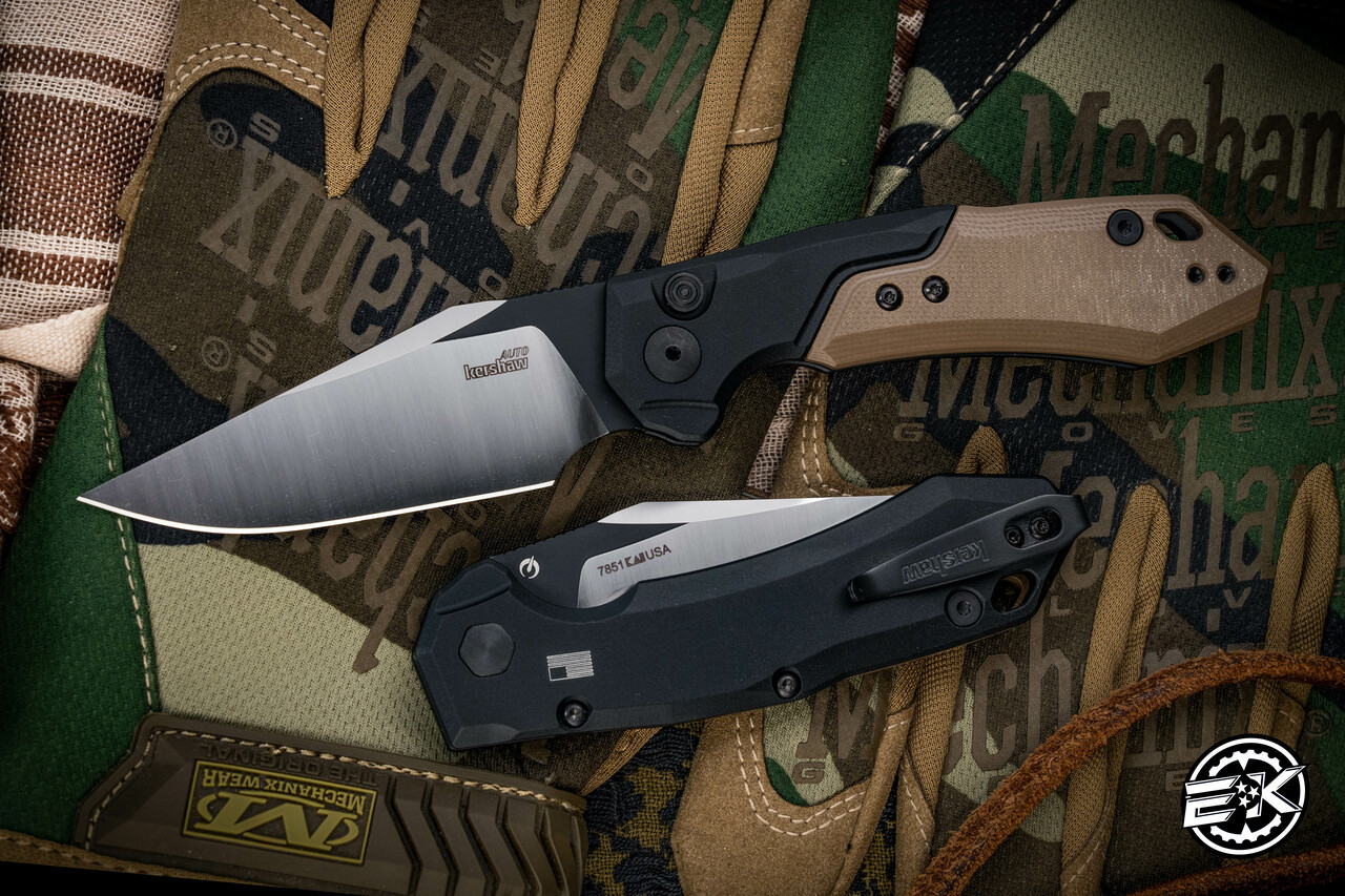 Kershaw Launch 19 Automatic Folding Knife Black Aluminum/Brown G10 3.4 ...