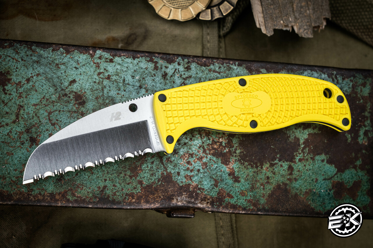 Spyderco Enuff Salt Fixed Blade Knife FRN Yellow 2.75 Sheepsfoot Satin  Serrated FB31SYL