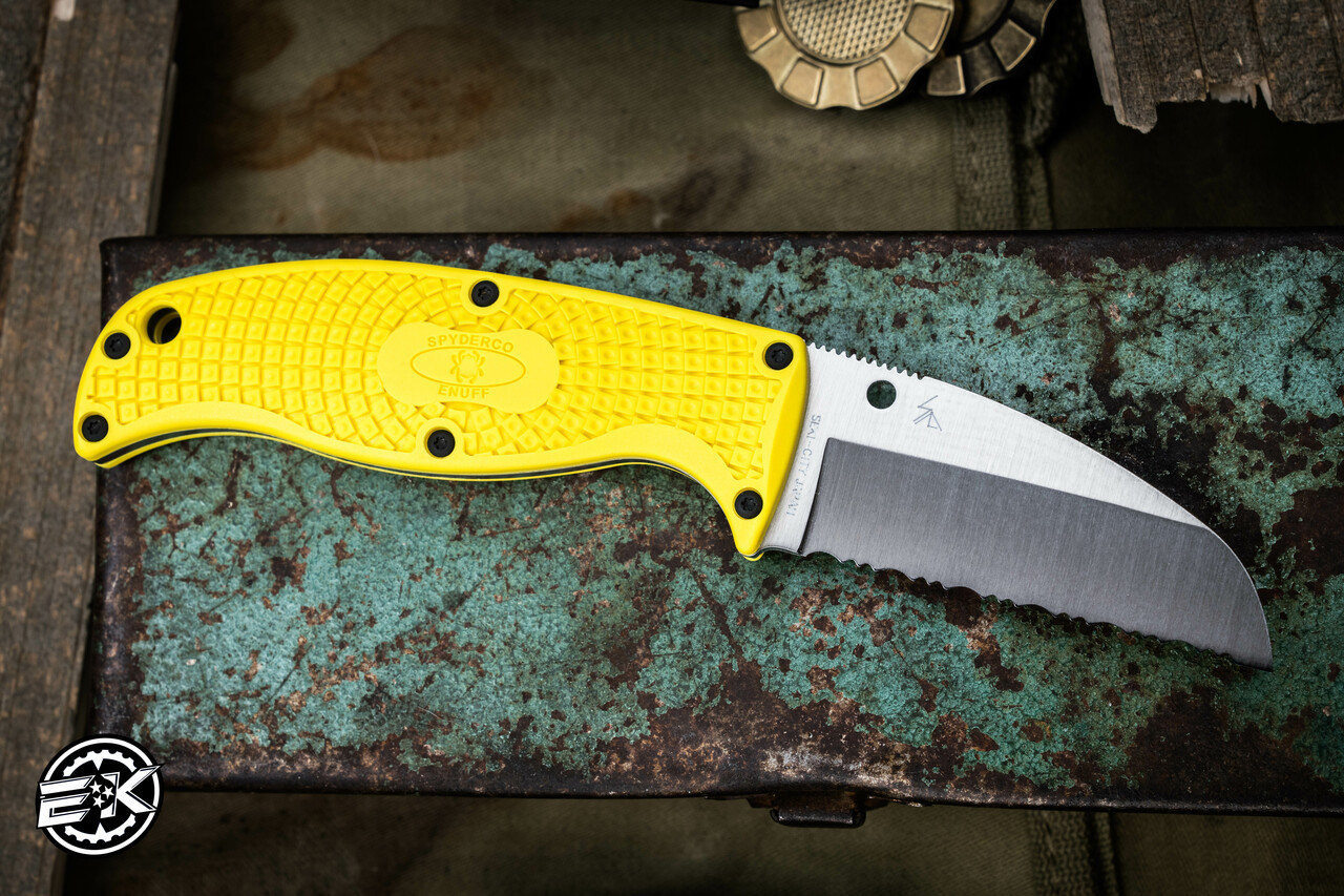 Spyderco Enuff Salt Fixed Blade Knife FRN Yellow 2.75 Sheepsfoot Satin  Serrated FB31SYL