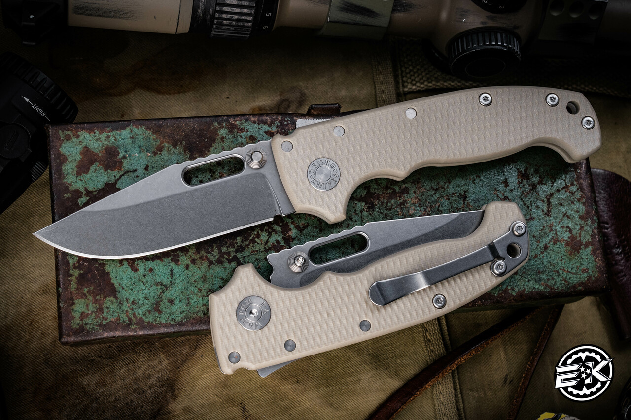 Demko Knives MG AD20S Tan G10 Shark Lock Folder 20CV Clip Point