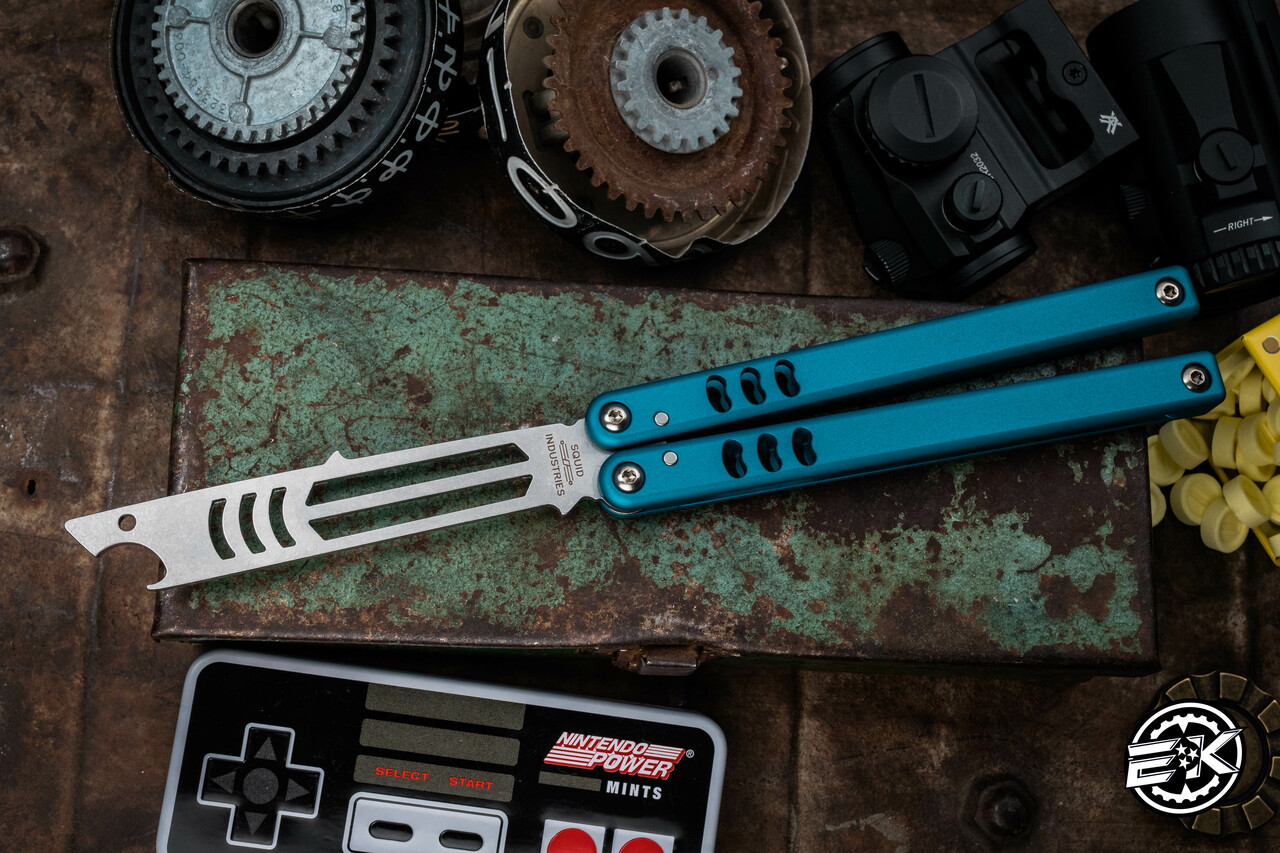 Squid Industries Mako V4.5 Teal Balisong Bottle Opener Trainer 4.3 