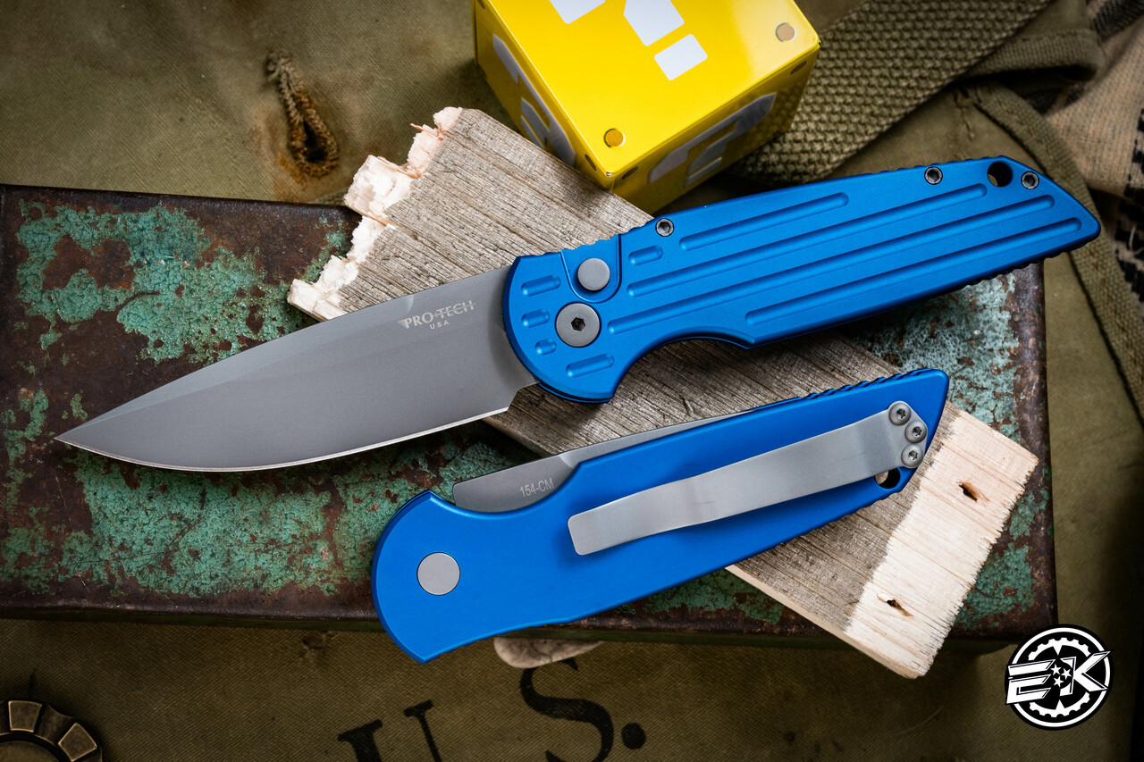 Protech TR-3 Tactical Response Blue Grooved Automatic Knife 3.5