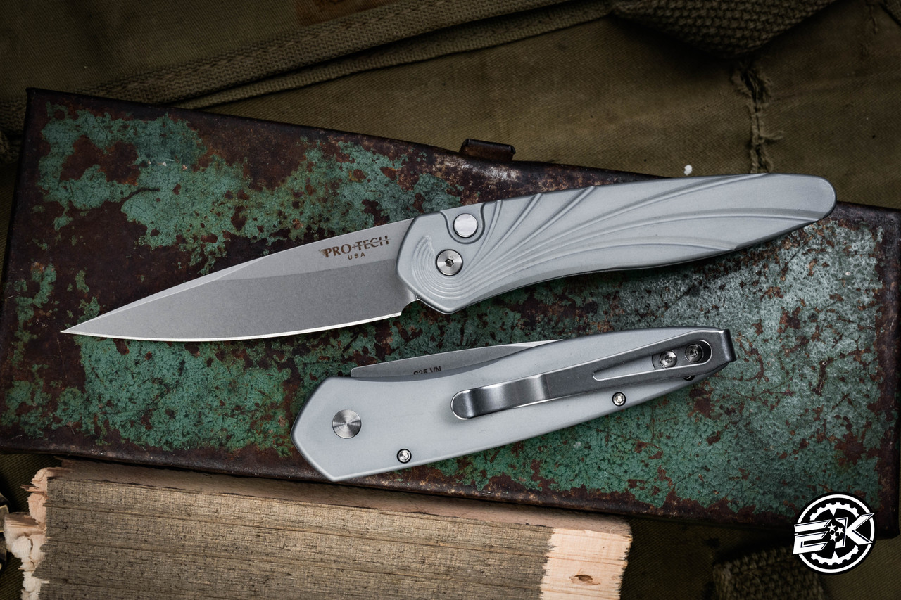 ProTech Newport Grey 3D Wave Automatic Folding Knife MOP Button 3