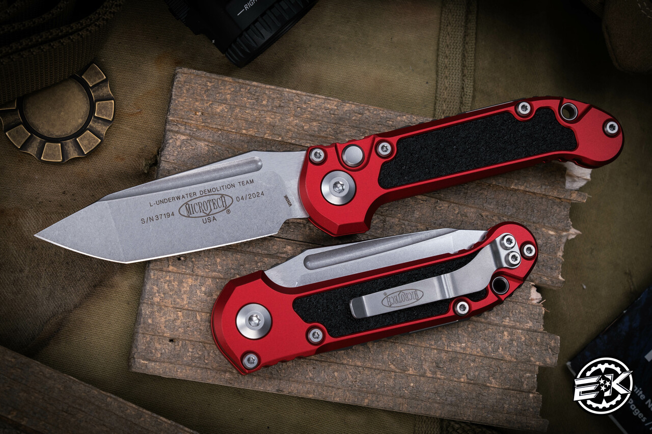 Microtech LUDT Automatic Folding Knife Red Aluminum 3.4