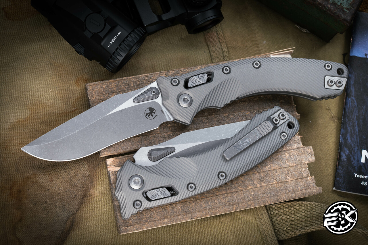 Microtech Amphibian Ram-LOK Folding Knife Fluted Natural Grey