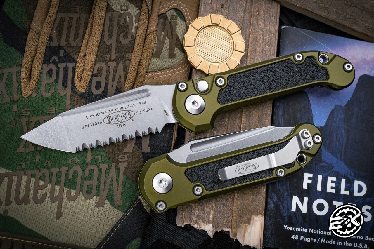 Microtech LUDT Automatic Folding Knife OD Green/Grip Inlay 3.4