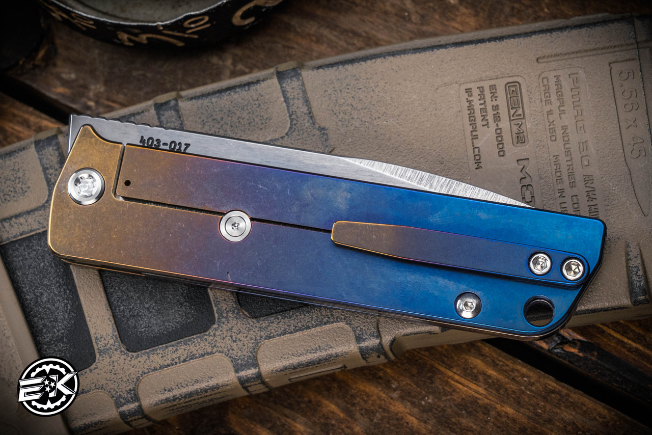 Medford Antik Front Flipper Folding Knife Blue-Violet-Bronze Fade