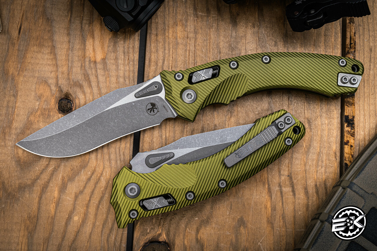 Microtech Amphibian Ram-LOK Folding Knife Fluted OD Green Aluminum