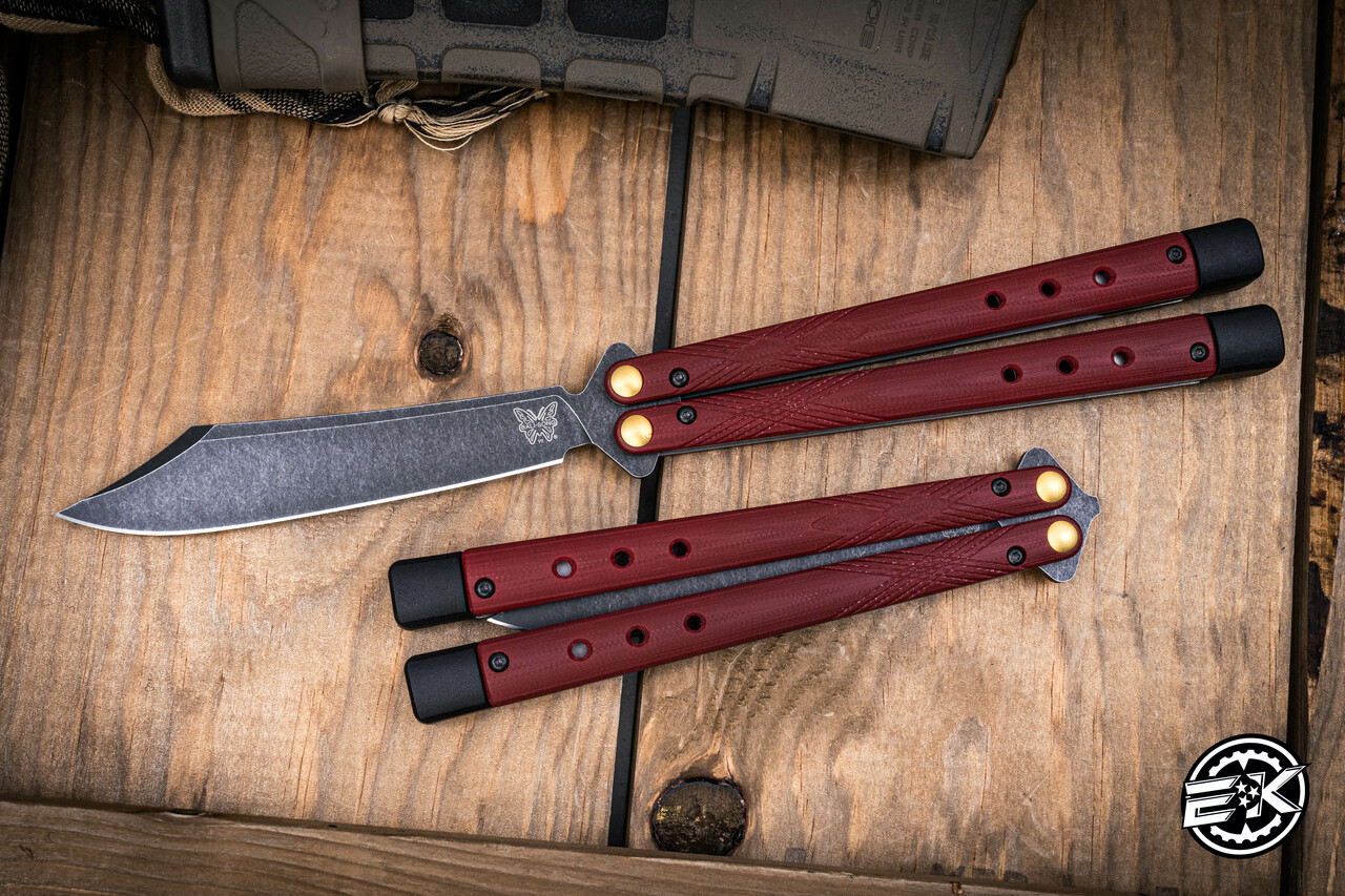Benchmade Necron Balisong Butterfly Knife Ruby Red G10 4.6
