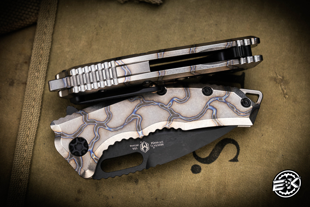 Heretic Knives Medusa Manual Folding Knife Flamed Titanium 3.25
