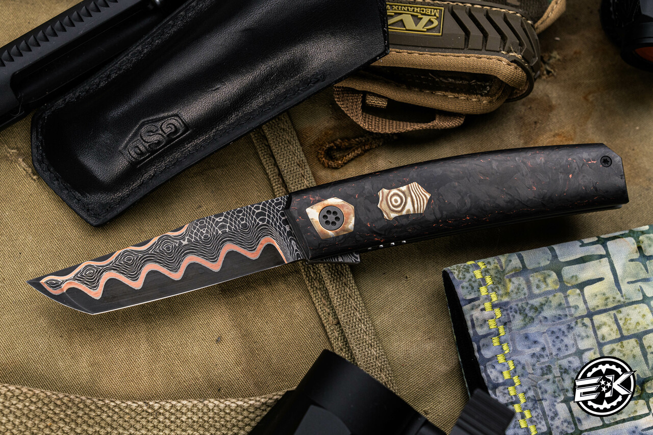 J. Oeser Custom Tengu OS Camo Carbon Cosmic Copper Knife Mokume