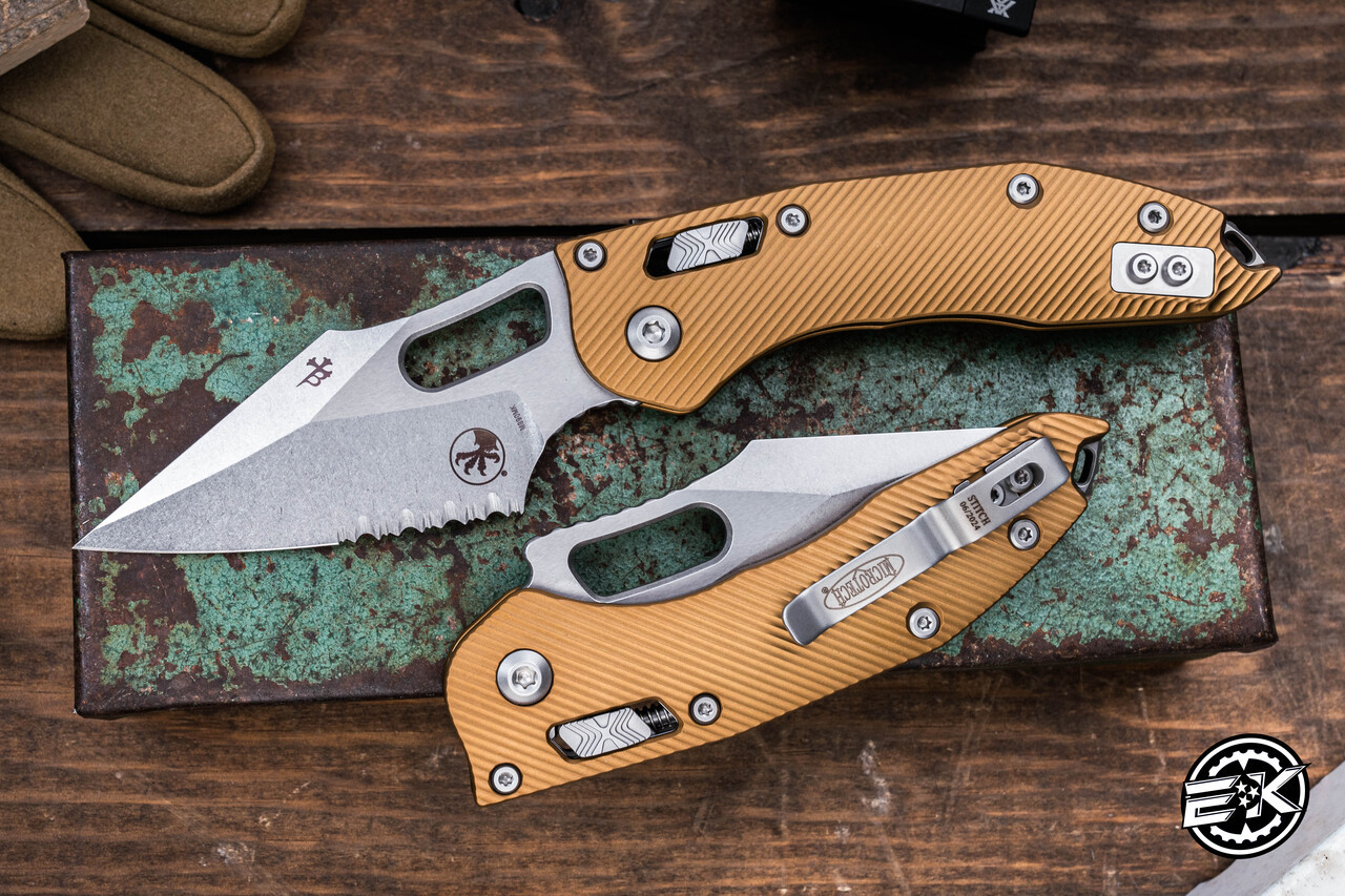 Microtech/Borka Blades Stitch Ram-Lok Manual Folder Tan Fluted