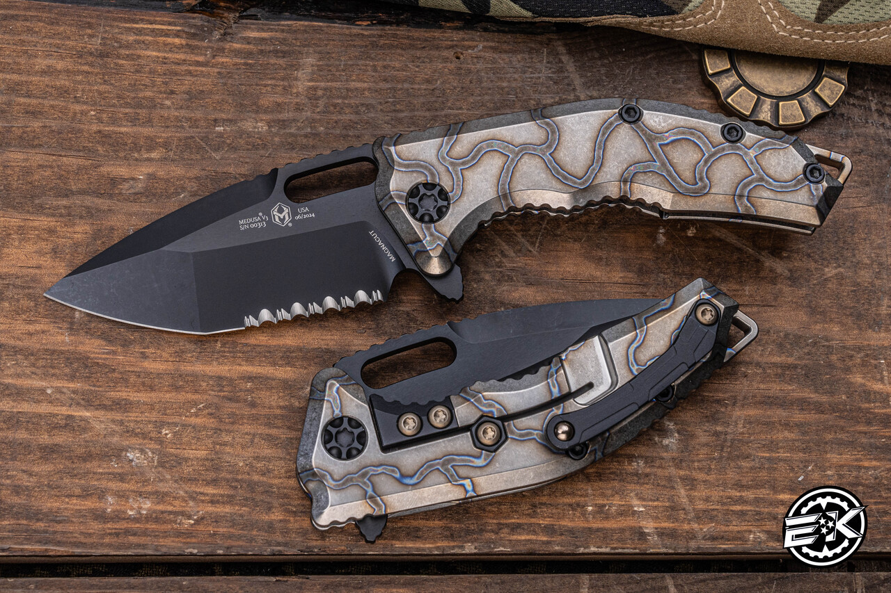 Heretic Knives Medusa Manual Folding Knife Flamed Titanium 3.25