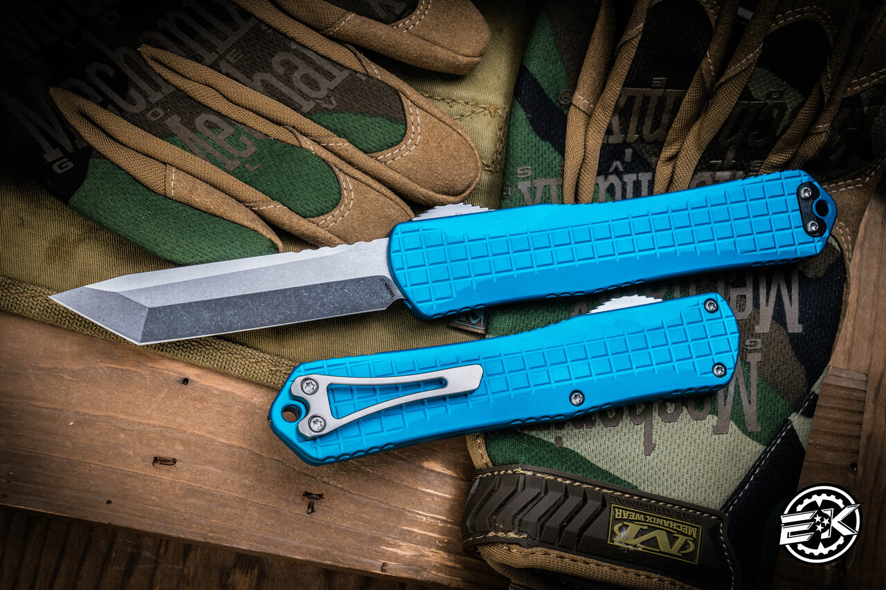 Heretic Knives Manticore X OTF Knife Turquoise Grenade Grip 3.75