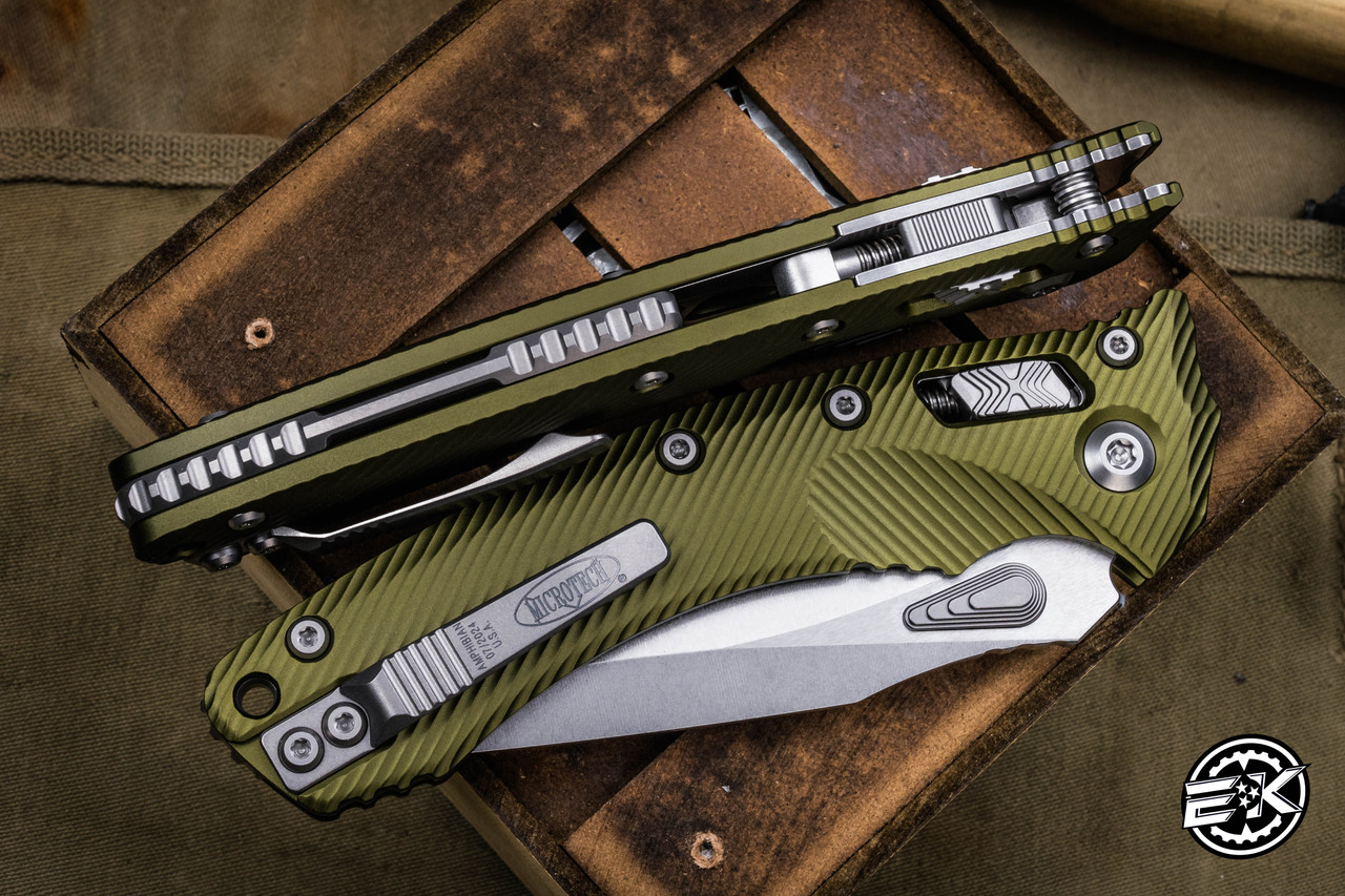 Microtech Amphibian Ram-LOK Folding Knife Fluted OD Green Aluminum