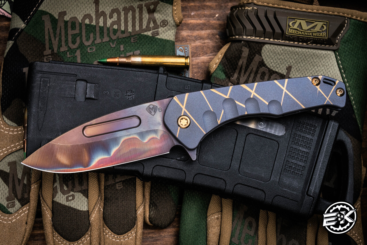 Medford Praetorian Slim Flipper Folding Knife Blasted Blue/Bronze