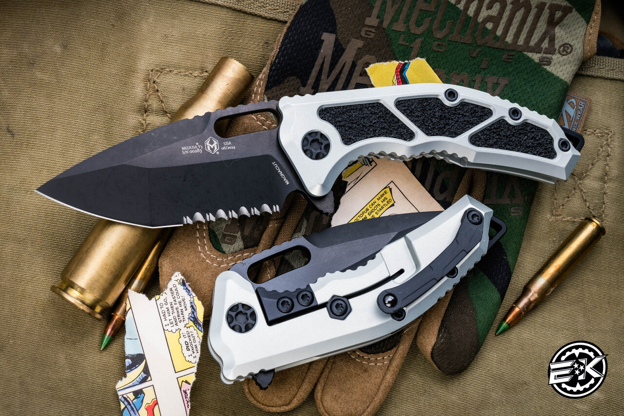 Heretic Knives Medusa Manual Folding Knife Aluminum Natural Gray