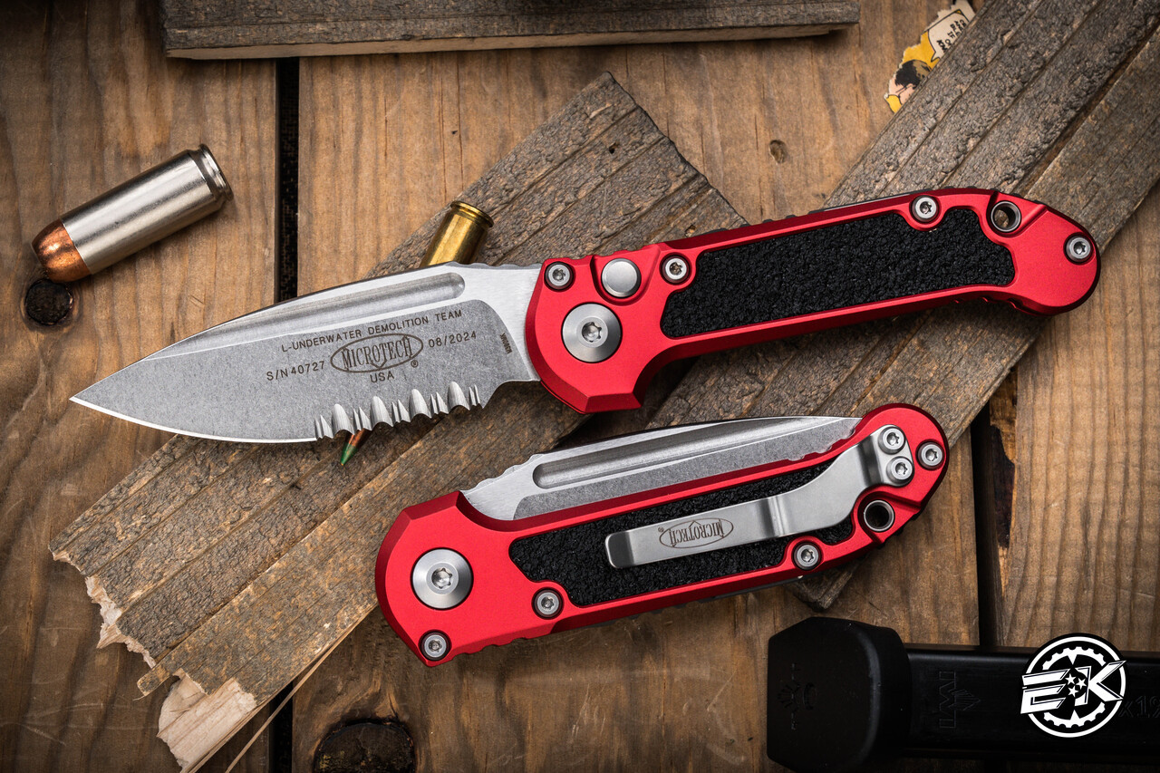 Microtech LUDT Gen III Automatic Folding Knife Red/Grip Tape Inlay