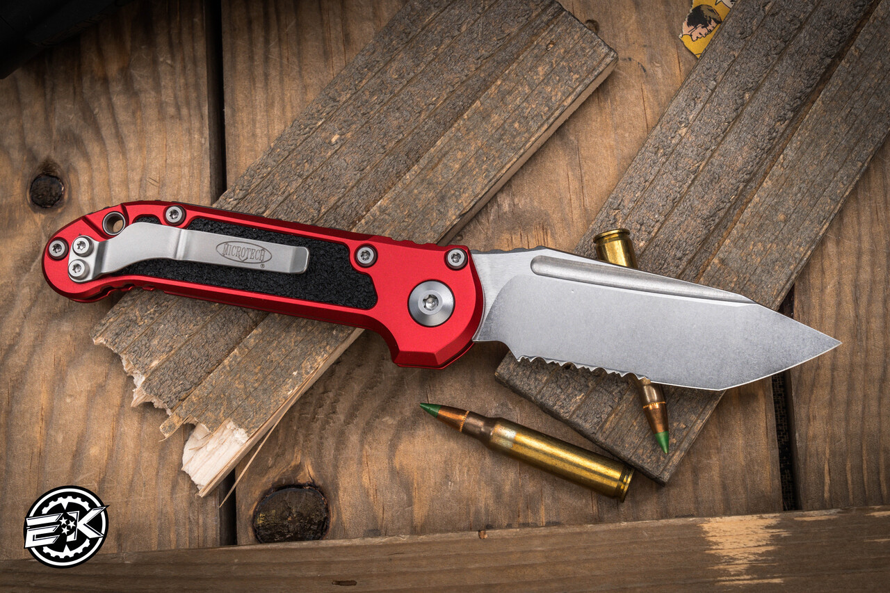 Microtech LUDT Automatic Red Aluminum Inlay 3.4