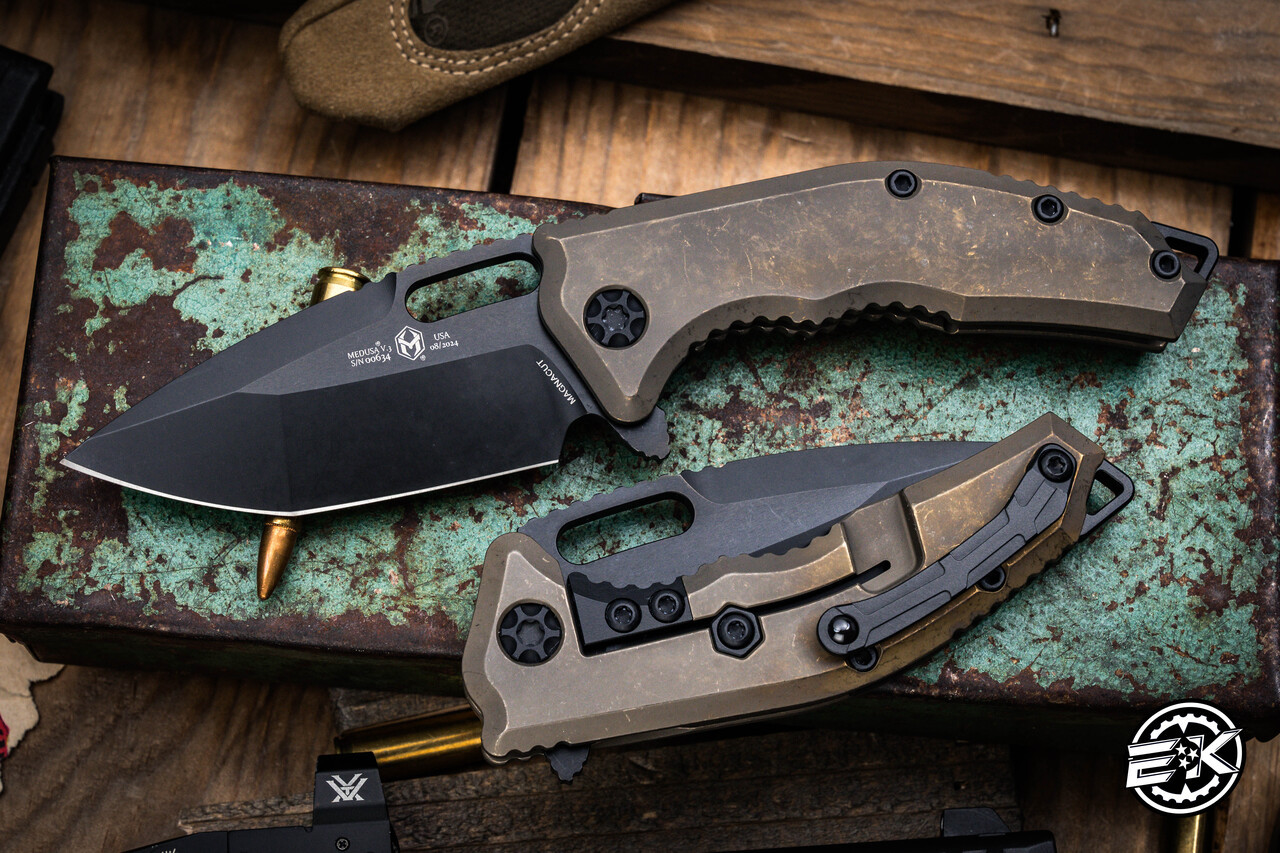 Heretic Knives Medusa Manual Folding Knife Antique Bronze Titanium
