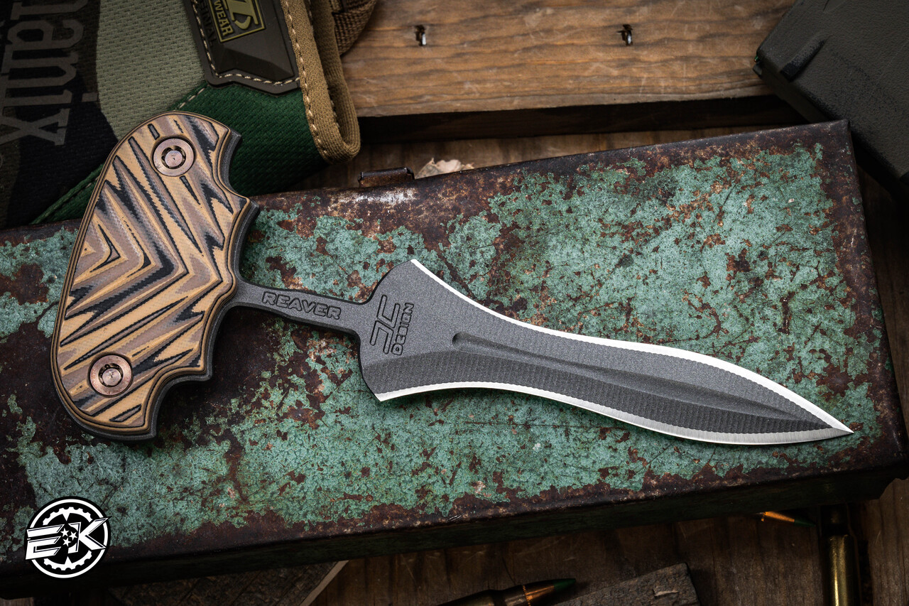 RMJ Tactical Reaver Push Dagger Fixed Blade Hyena Brown G10 4.25