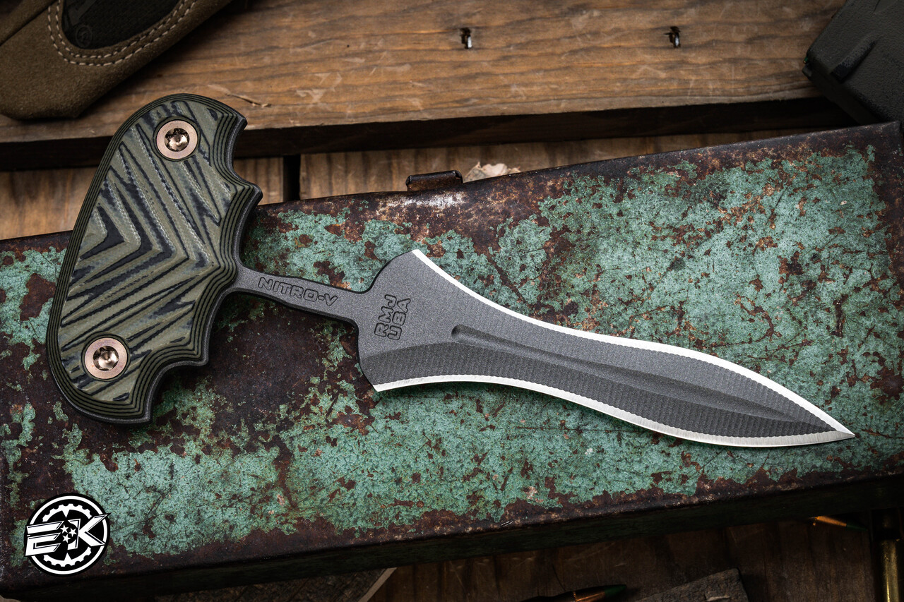 RMJ Tactical Reaver Push Dagger Fixed Blade Dirty Olive G10 4.25