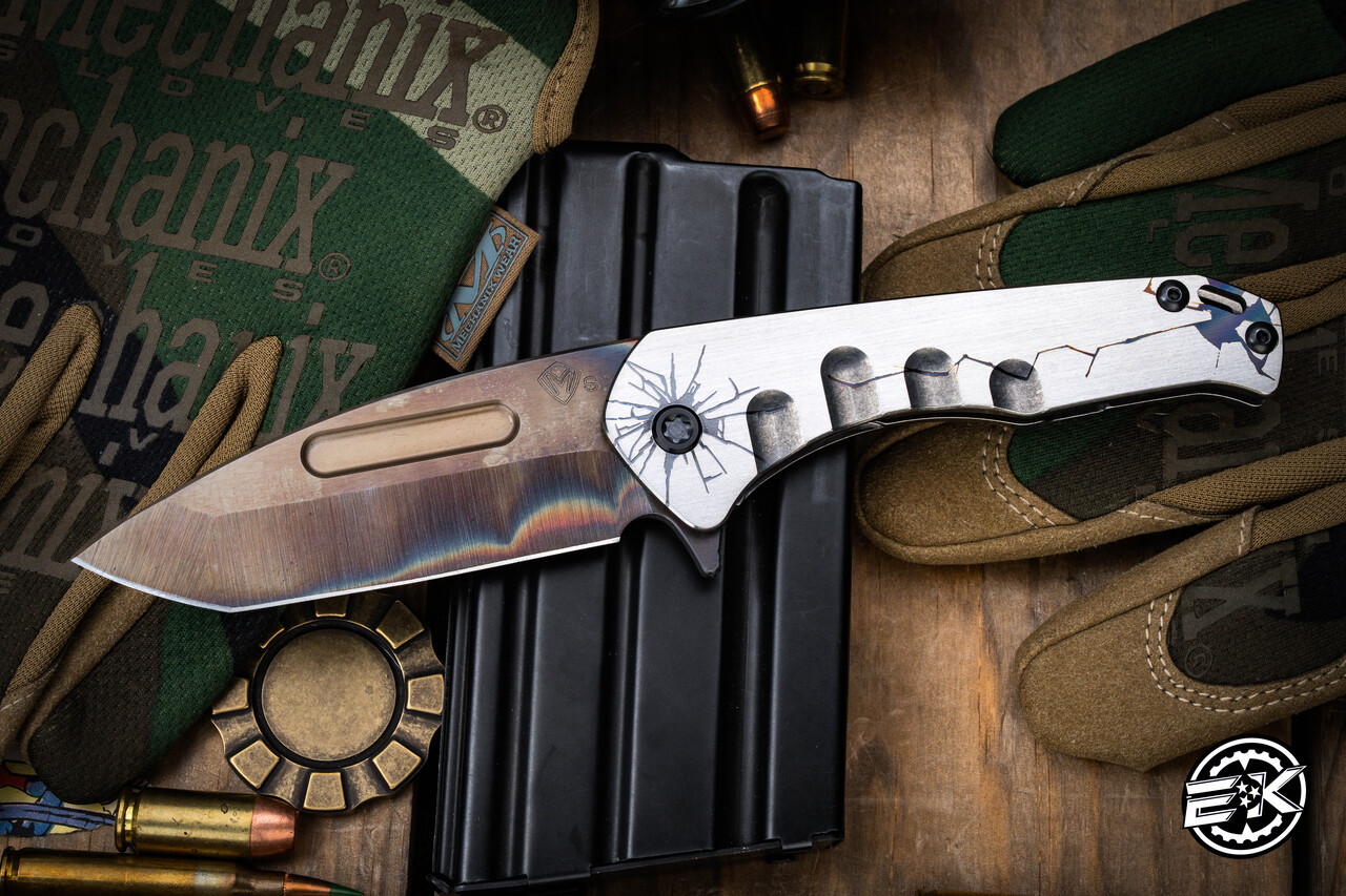 Medford Praetorian Slim Flipper Folding Knife Silver Cracked Glass