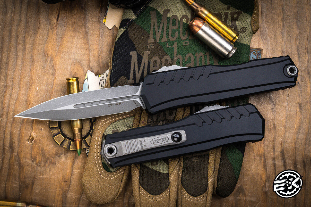 Microtech Cypher II OTF Automatic Knife Black Aluminum 3.5