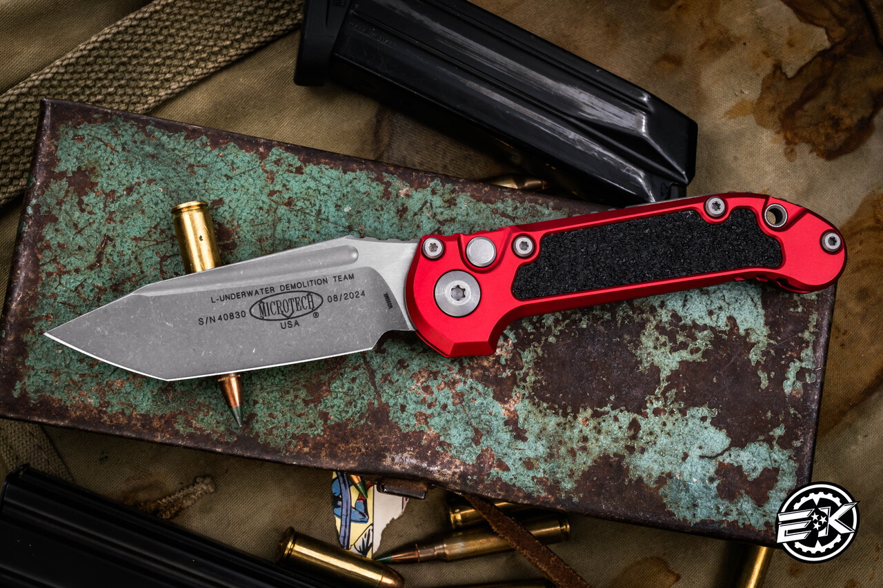 Microtech LUDT Automatic Folding Knife Red/Grip Tape Inlay 3.4