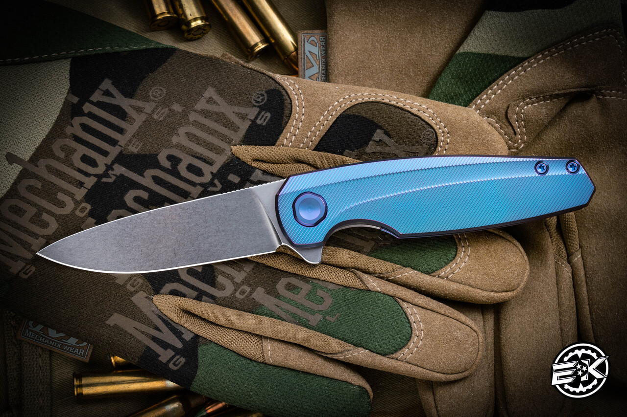 Holt Bladeworks Morpheus Titanium Pinstriped Blue 3.25