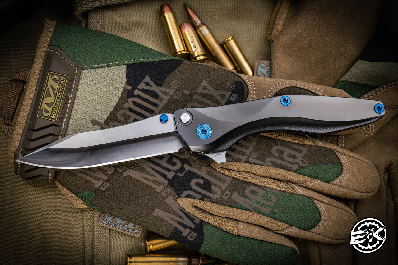 Chapman Lakes CLK-1 DLC Titanium Blue Accents Button Lock Flipper