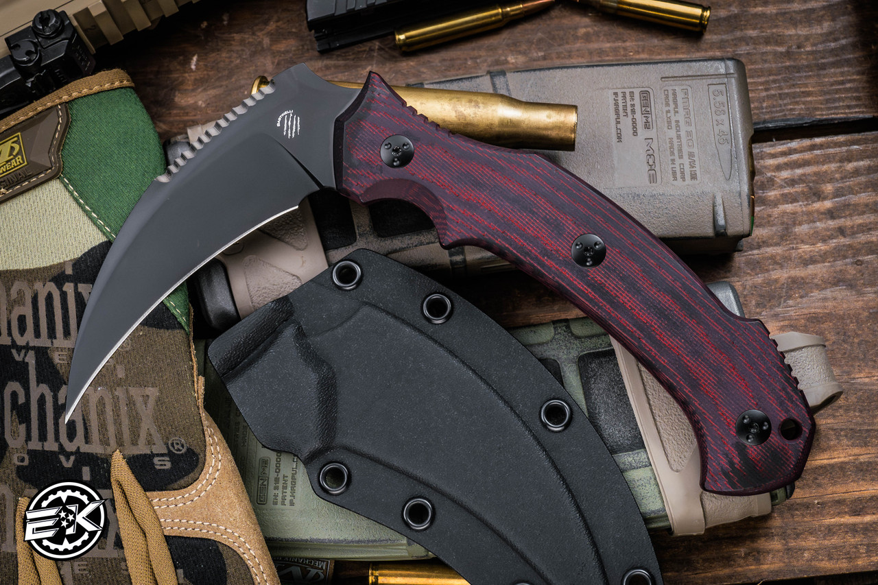 Bastinelli Knives Grumpy Scythe Fixed Blade Red/Black Micarta 4