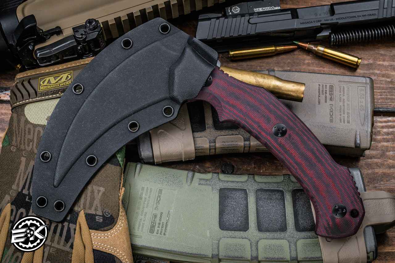 Bastinelli Knives Grumpy Scythe Fixed Blade Red/Black Micarta 4