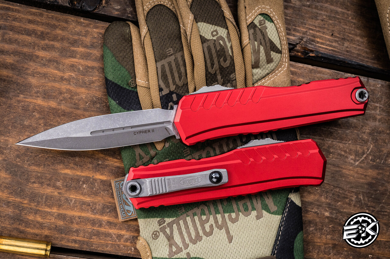 Microtech Cypher II OTF Automatic Knife Red Aluminum 3.5