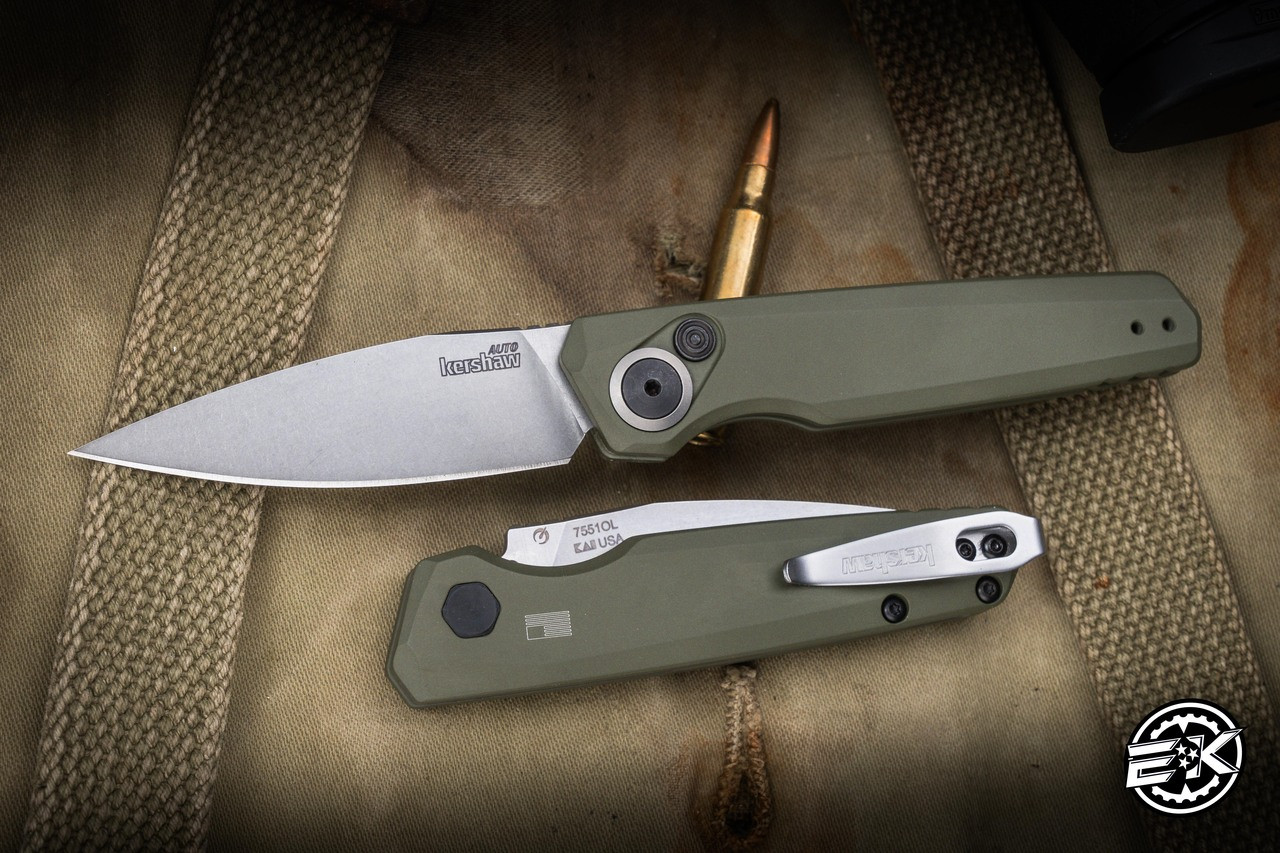 Kershaw Launch 18 Automatic Folding Knife Olive Green Aluminum