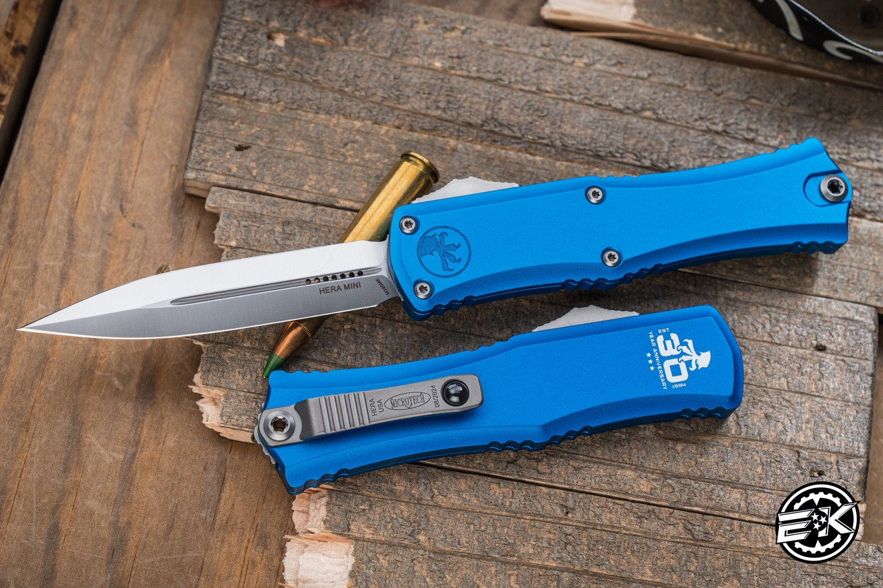 30th Anniversary Microtech Hera Mini OTF Automatic Knife Blue 3