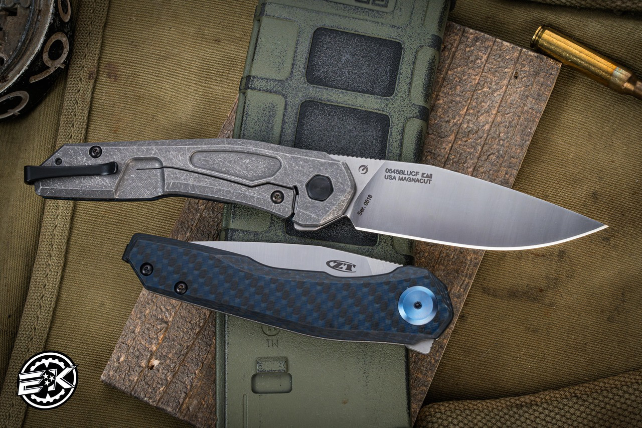 Zero Tolerance 0545 Flipper Knife Blue/Gray Carbon Fiber Titanium