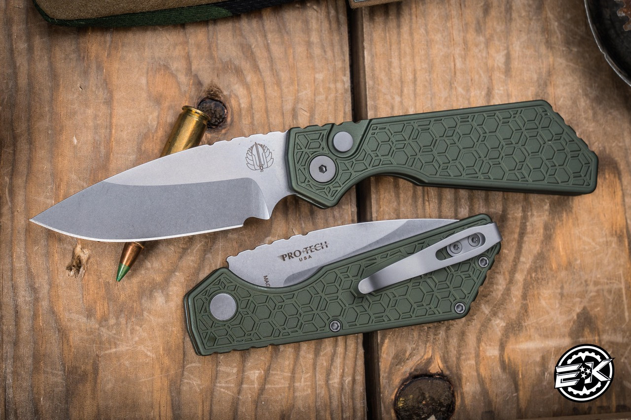 ProTech Strider PT Automatic Knife Gridlock Green Aluminum 3