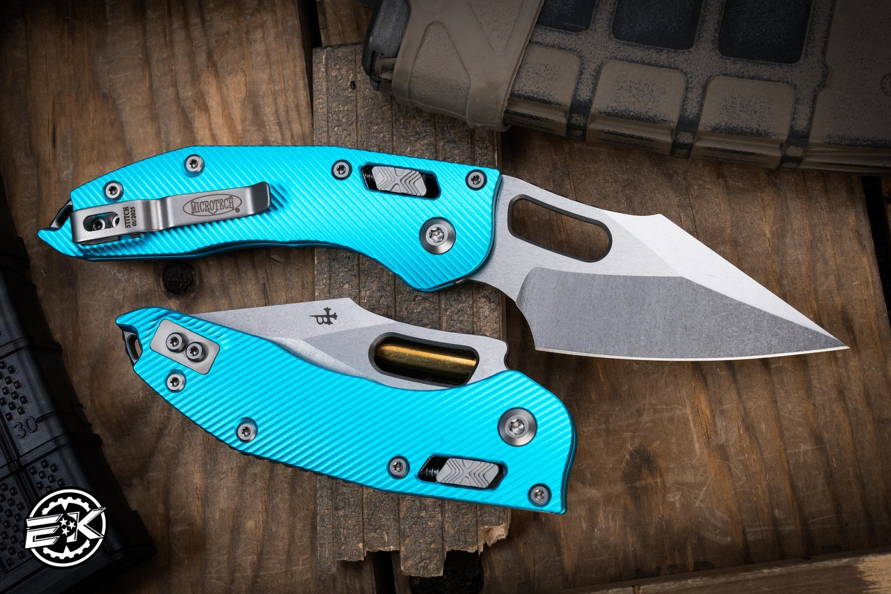 Microtech Stitch Ram-Lok Manual Folder Turquoise Fluted Aluminum